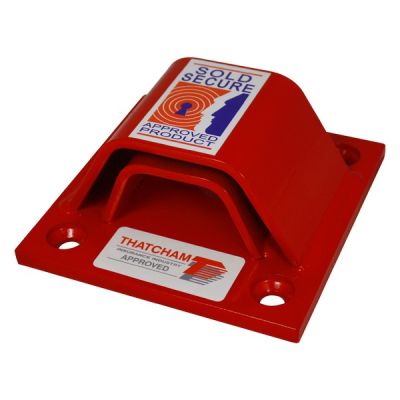 "Heavy-duty double bridge anchor point securely mounted on a concrete surface, designed to anchor motorcycles, bicycles, or other vehicles with chains and locks, providing maximum anti-theft protection."