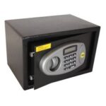 "A display of high-security safes at MCA Essex Locksmiths in Clacton-on-Sea, featuring the ark Tamo™ key safe, ark Tamo™ PRO key safe, and Yale Certified Office Safe, highlighting their robust design and advanced security features."